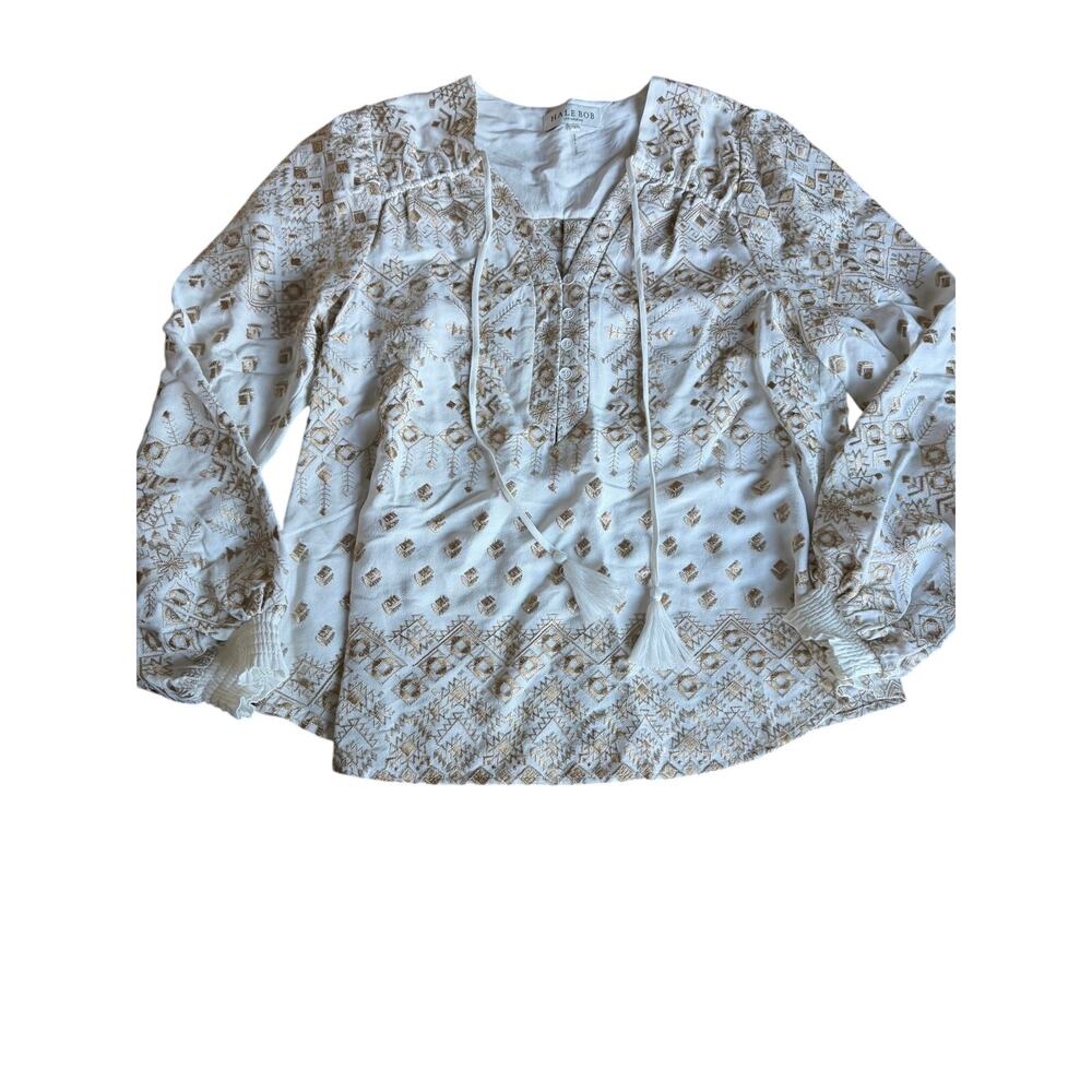 Hale Bob Mimi embroidered top womens large gold white